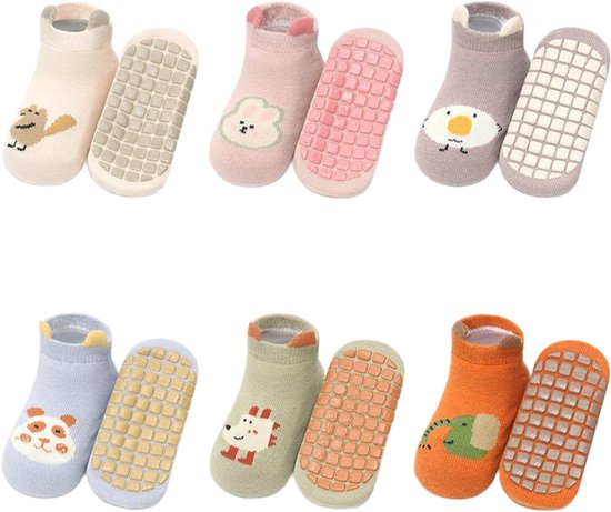Chaussettes antidérapantes pour bébés - Jolies chaussettes antidérapantes avec motif de dessin animé - Convient aux bébés et aux tout-petits, garçons et filles - 6 paires - M