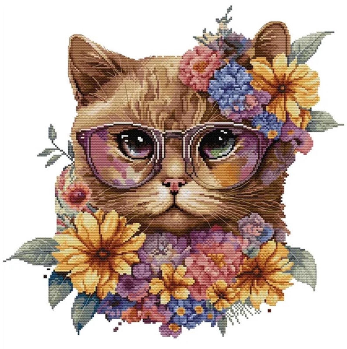 Borduurpakket Kat in bloemen