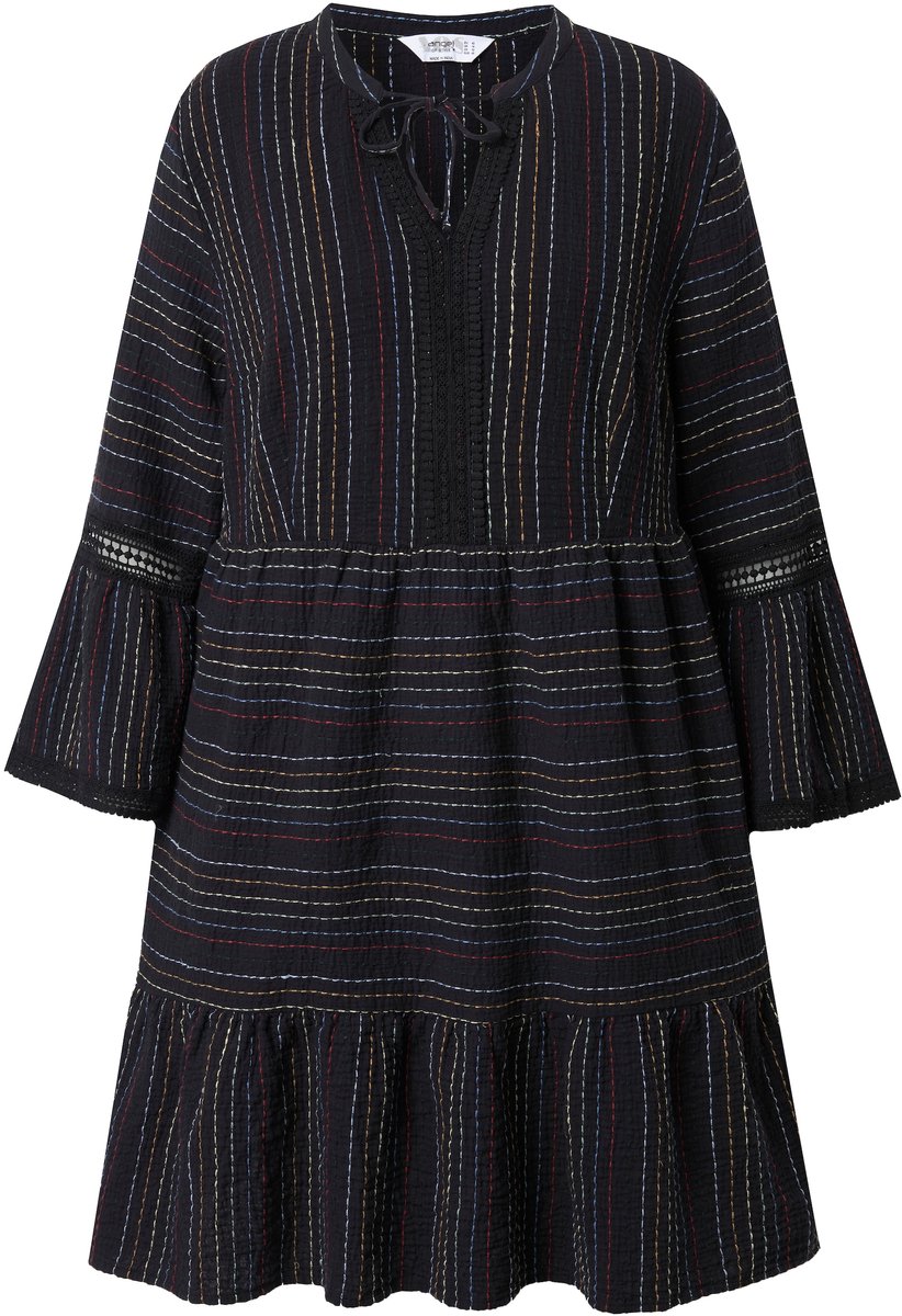 Angel of Style - Dames - Tuniek A-lijn mousseline strepen volants - Zwart - Maat 42