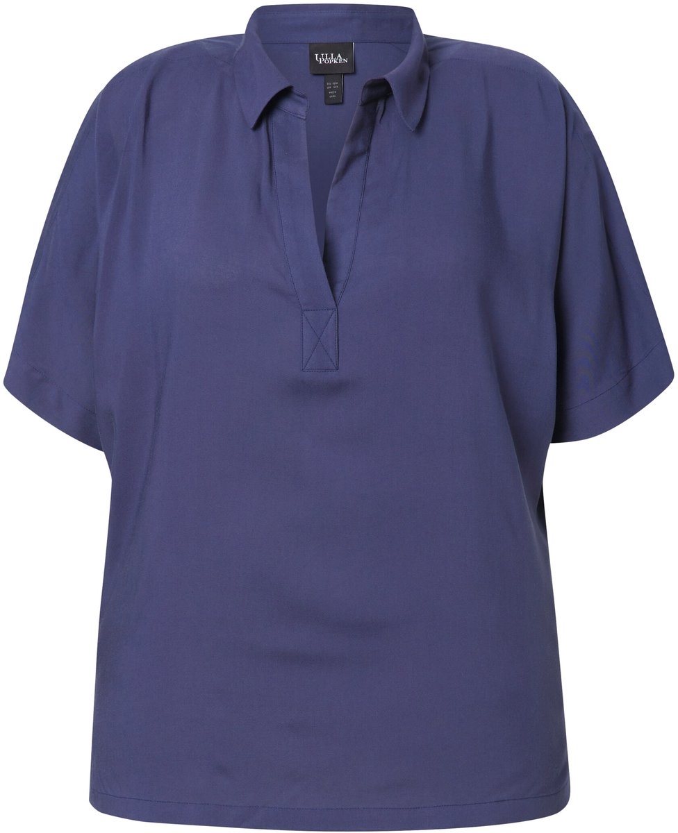 Ulla Popken - Dames - Blouse schoudersplit oversized overhemdkraag korte mouwen - Universum - Maat 42+