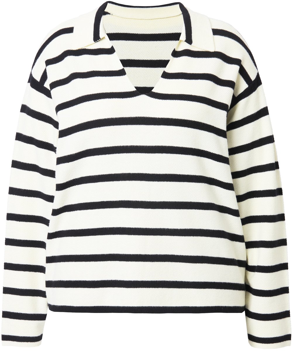 Studio Untold - Dames - Polotrui oversized structuurbrei met strepen - Off-white - Maat 58+