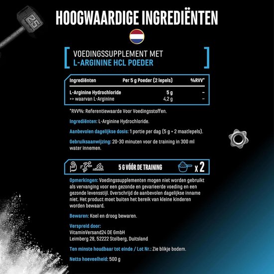L-Arginine HCL 1 Kg – Acide Aminé Pur En Poudre Pour Sportifs Et Bien-être, Marque Buxtrade