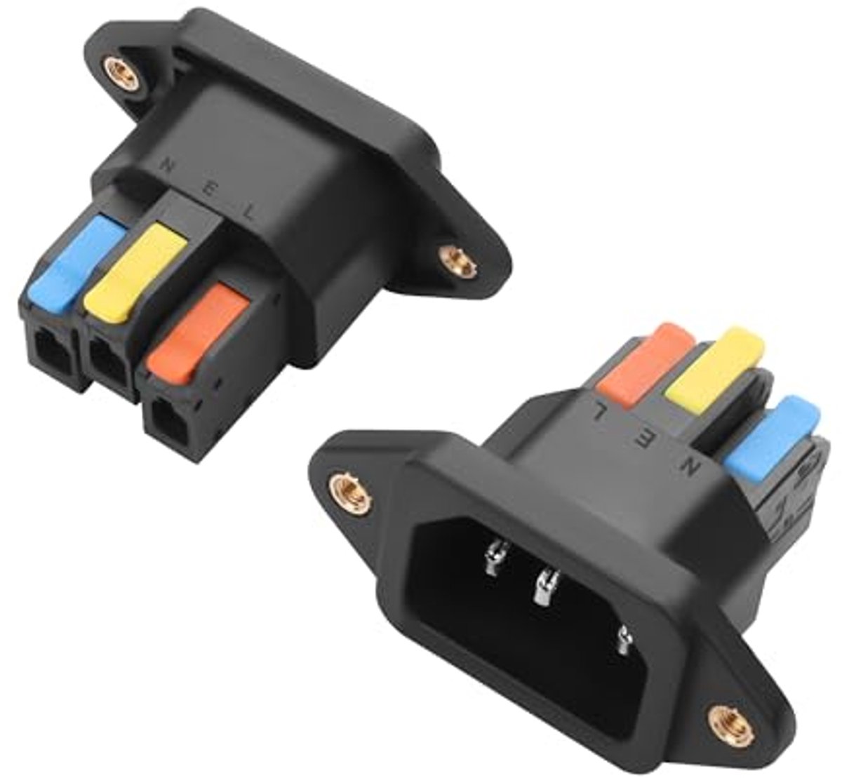IEC C14 Netstekkeradapter – 10 A Voedingsadapter met Schroefbevestiging (Zwart)