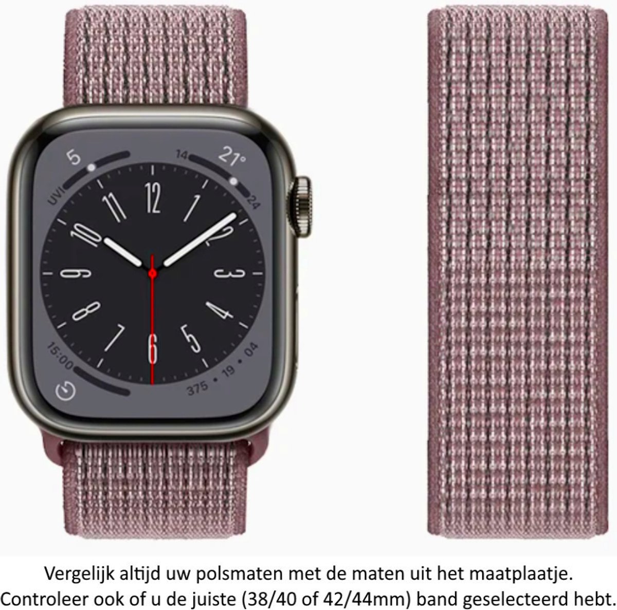 Bruin - Grijs - Rookkleur - Grijs-bruin met roze tint Nylon Wearablebandje Geschikt voor Apple Watch 1, 2, 3, 4, 5, 6, 7, 8, 9, 10, SE, 38mm, 40mm 41mm "Vrouwenbreedte" Series - Zacht Geweven Nylon - 38 mm, 40 mm en 41 mm