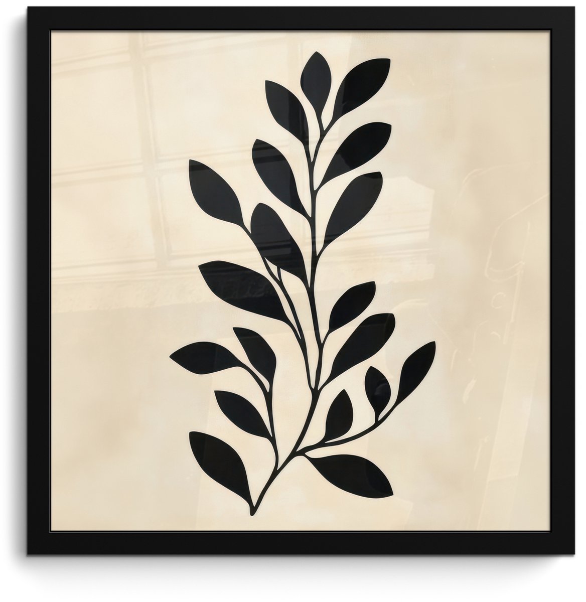 FrameYourWall Poster in lijst - Fotolijst 40x40 cm - Posters - Minimalistisch - Tak - Bladeren - Zwart - Posterlijst zwart - Decoratie - Wanddecoratie woonkamer - Muurdecoratie slaapkamer