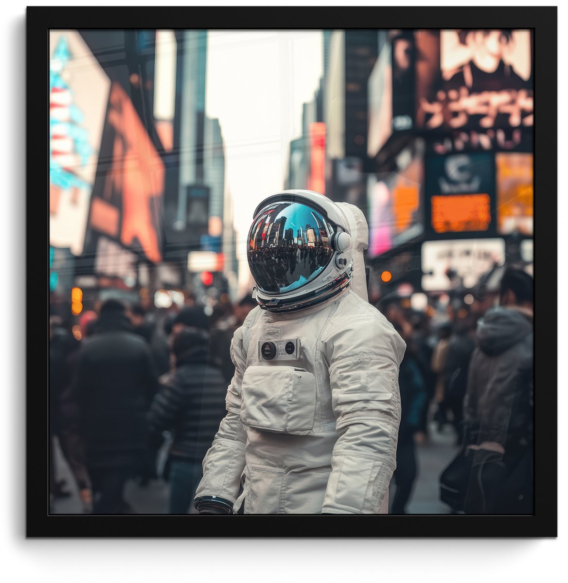 FrameYourWall Poster in lijst - Fotolijst 40x40 cm - Posters - Stad - Mensen - Astronaut - Wit - Posterlijst zwart - Decoratie - Wanddecoratie woonkamer - Muurdecoratie slaapkamer