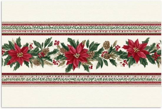 Poster 90x60 cm - Kerststrook - Poinsettia - Rood - Groen - Posters - Kamer decoratie - Wanddecoratie woonkamer - Muurdecoratie slaapkamer - Kerstversiering - Kerstdecoratie voor binnen - Kerstmis