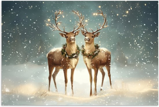Poster 30x20 cm - Kerstmagie - Winterwoud - Rendier - Posters - Kamer decoratie - Wanddecoratie woonkamer - Muurdecoratie slaapkamer - Kerstversiering - Kerstdecoratie voor binnen - Kerstmis
