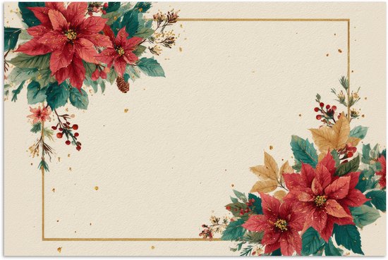 Poster 30x20 cm - Kerst - Poinsettia - Omlijsting - Kleurrijk - Posters - Kamer decoratie - Wanddecoratie woonkamer - Muurdecoratie slaapkamer - Kerstversiering - Kerstdecoratie voor binnen - Kerstmis