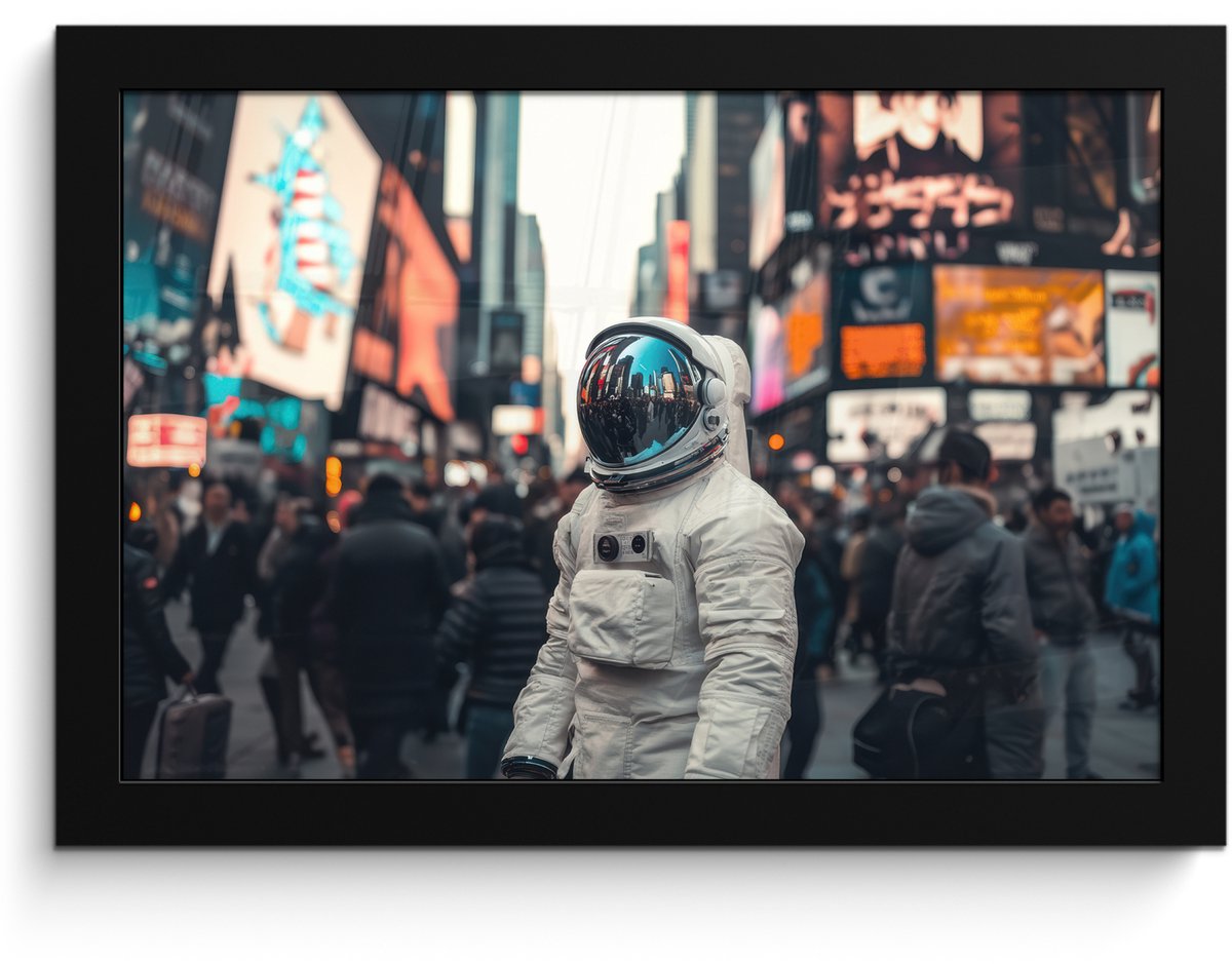 FrameYourWall Poster in lijst - Fotolijst 30x20 cm - Posters - Stad - Mensen - Astronaut - Wit - Posterlijst zwart - Decoratie - Wanddecoratie woonkamer - Muurdecoratie slaapkamer