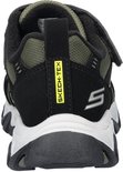 Achterkant zwarte Skechers outdoorschoen met groene accenten. "SKECH-TEX" opdruk.