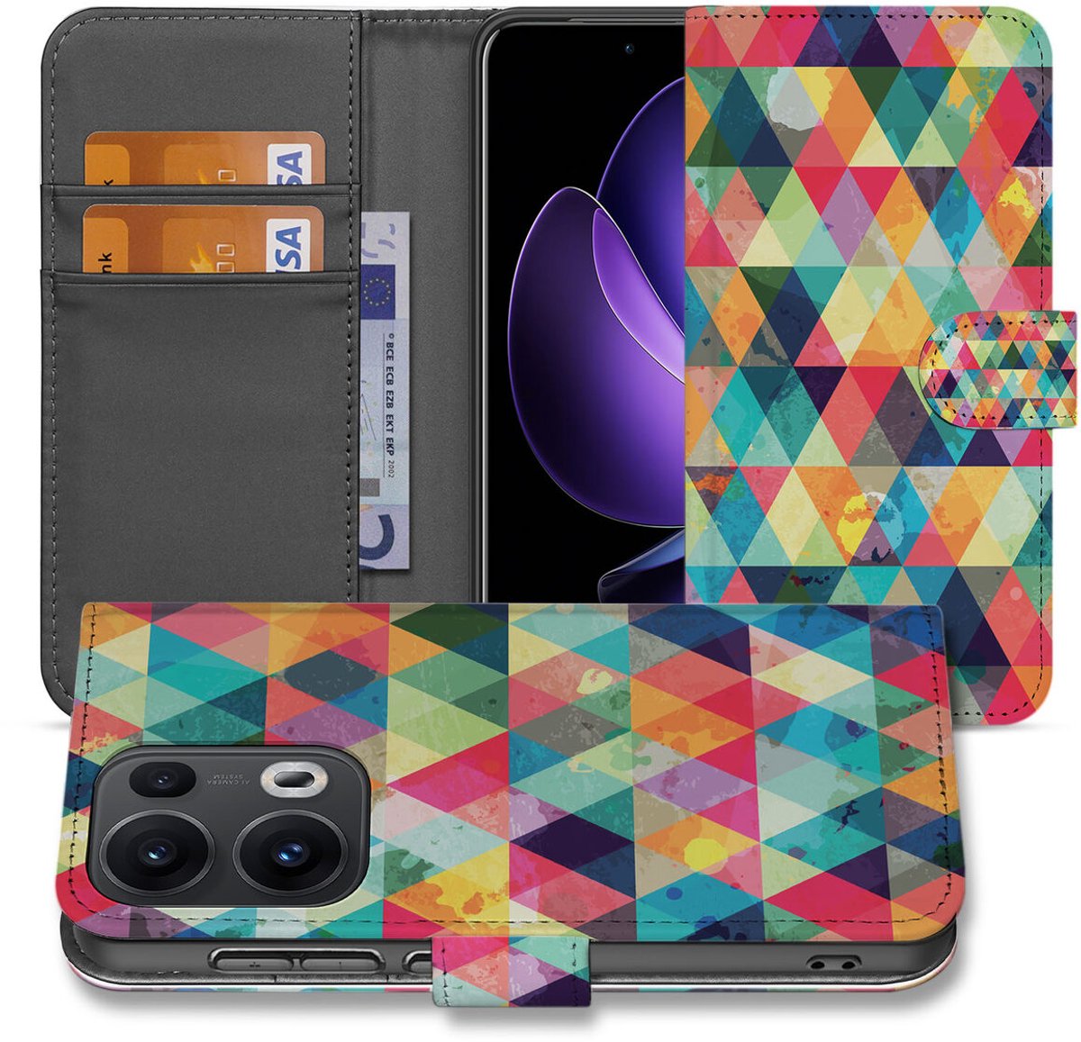 OPPO Reno 13 Pro Telefoonhoesje met Pasjes – Geruit Design