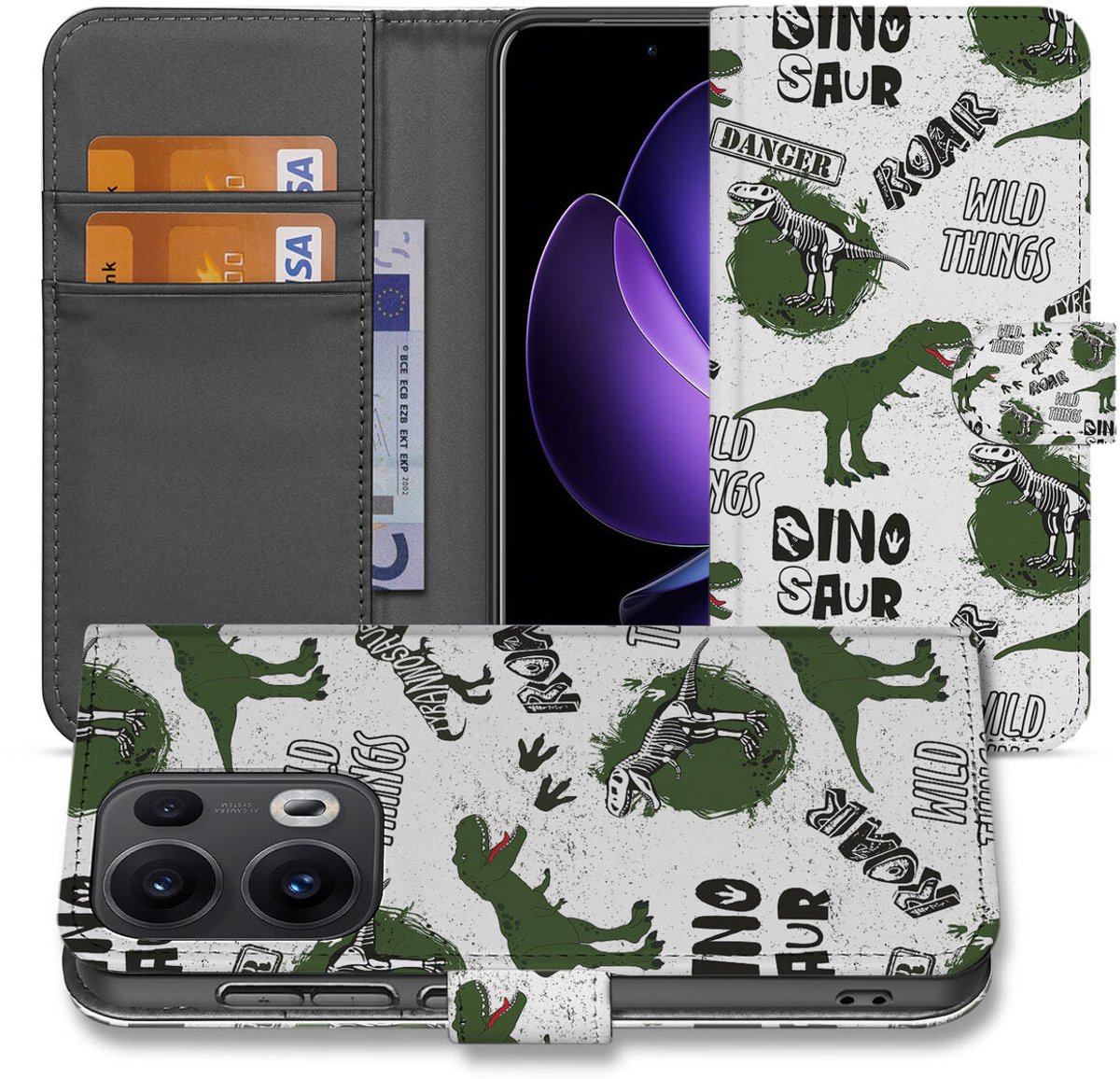 Telefoonhoesje met Pasjes voor OPPO Reno 13 Pro Dinosaurus