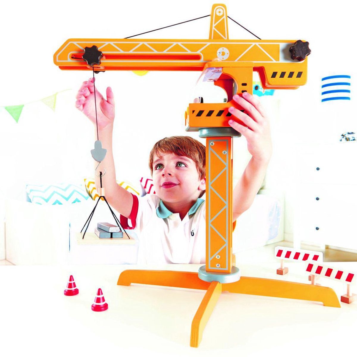 Hape Grote Bouwkraan met Bouwplaats Accessoires - Speelgoed Kraan voor Kinderen vanaf 3 jaar — afbeelding 15