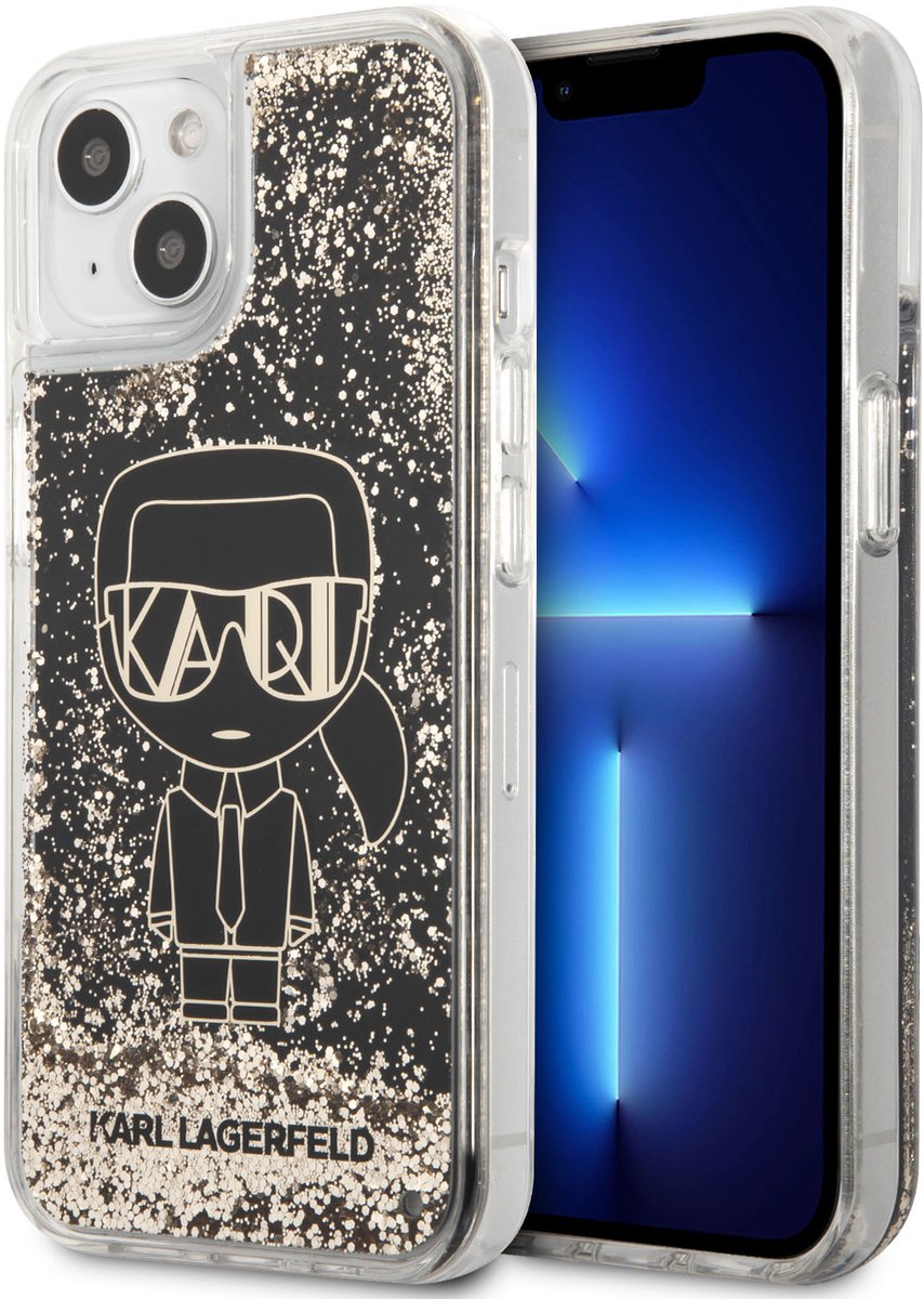 Karl Lagerfeld Back cover - iPhone 14 & 13 - Zwart - Schokabsorberend - Liquid Glitter