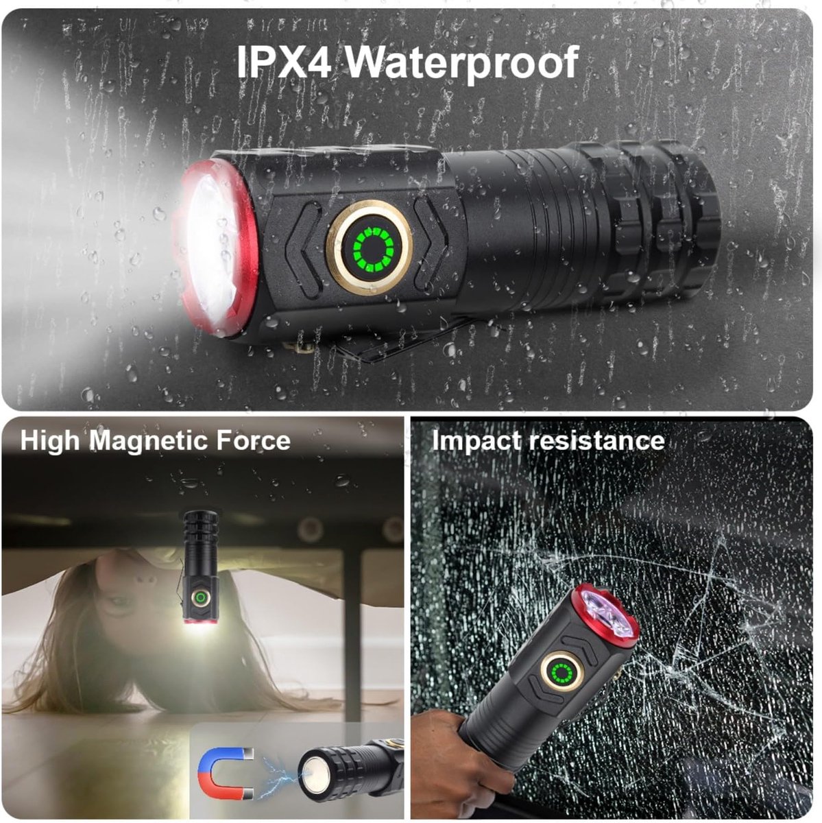 Super Bright LED Torch - Portable Mini LED Flashlight met USB Oplaadbaar - 5 Verlichtingsmodi - Kleine Zaklamp voor Kamperen en Noodgevallen - Zwart — cadeau in Sport & Outdoor - foto 5