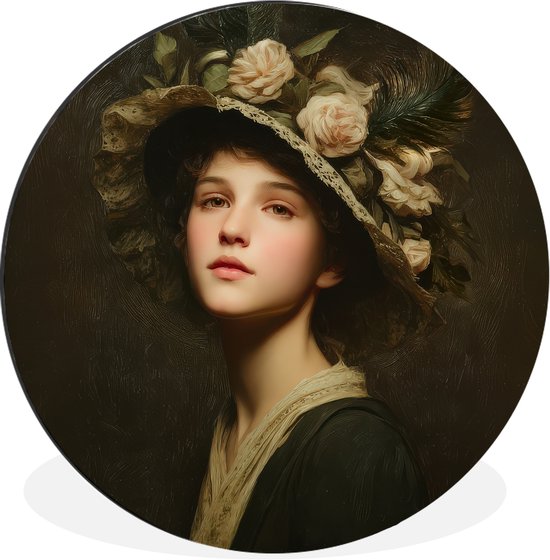WallCircle - Cercle mural - Cercle mural - Chapeau de fleur - Portrait - Femme - Aluminium - Dibond - 30x30 cm - Intérieur et Extérieur