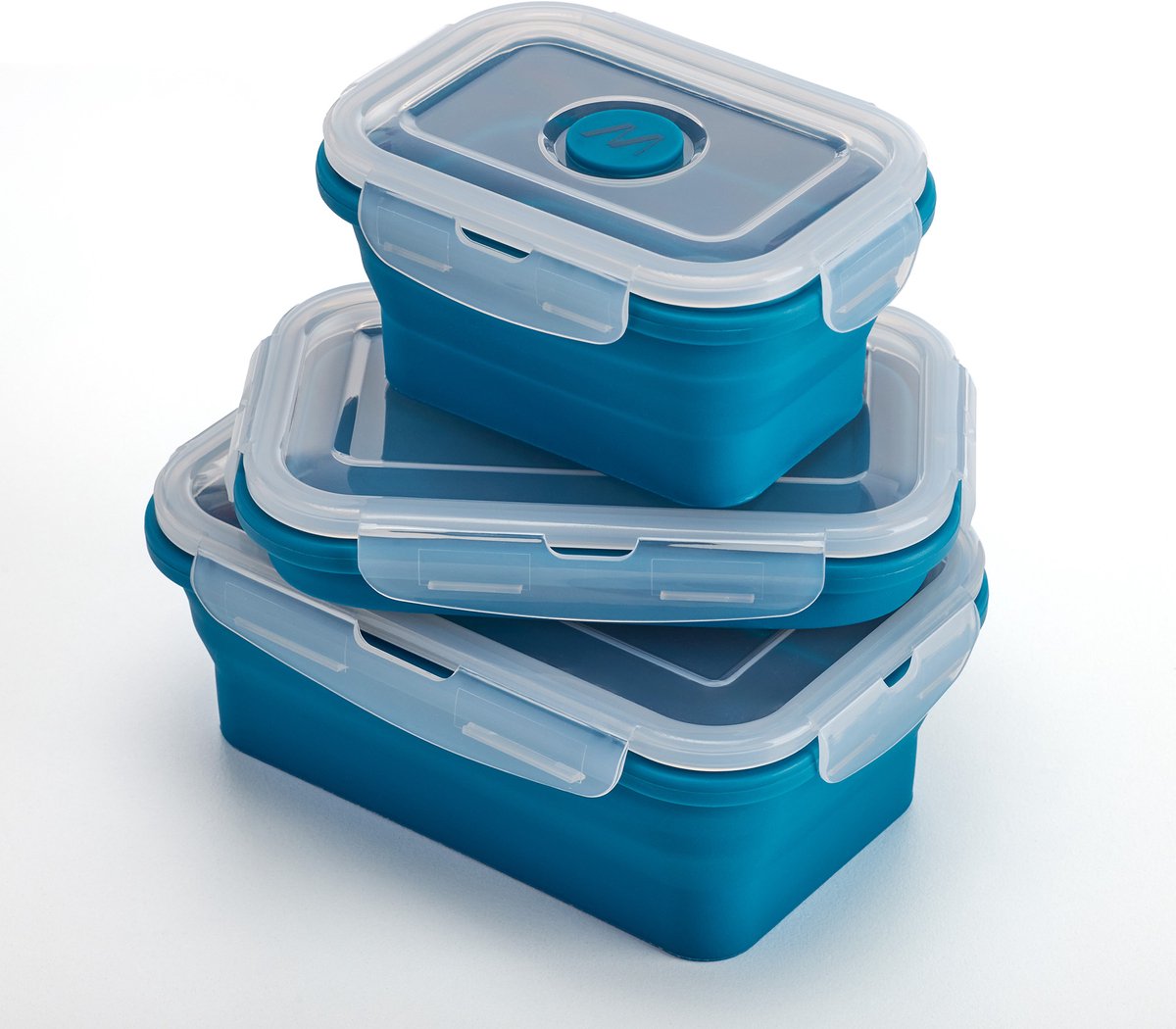 Muitomas Lunchboxset - 3-delige - Siliconen – Opvouwbaar – Met deksel - magnetron-, vaatwasser- en vriezerbestendig - Blauw
