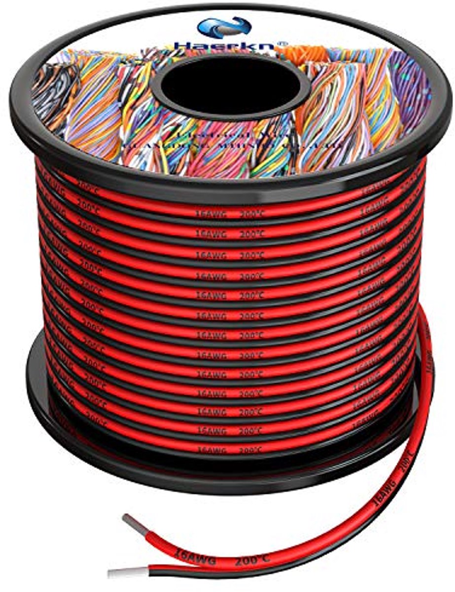 Siliconen elektrische draad 16AWG 1.3mm² 2-aderige kabel - 20 meter flexibel en hittebestendig