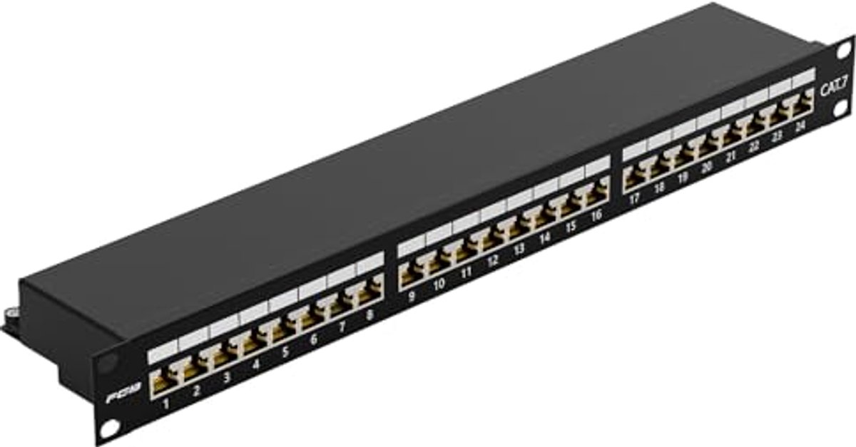 CAT 7 patchpaneel 24 poorten voor 19 inch rack - afgeschermd netwerkpatchpaneel voor Gigabit netwerkswitch