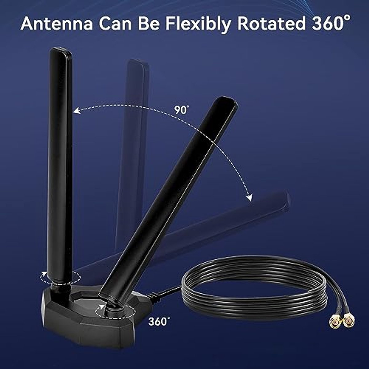 Tri Band WiFi 6E antenne 8dBi met magnetische voet - compatibel met WLAN-router, bluetooth en beveiligingscamera