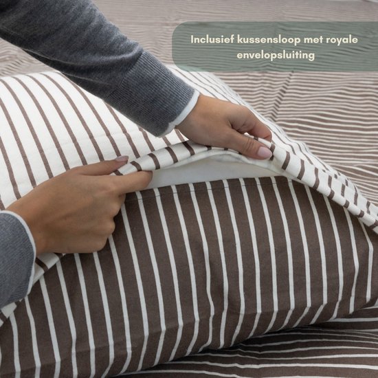 Luxueuze Terschellinger Flanellen Winter Dekbedovertrekset - Warm Zandbeige Gestreept Modern - Voor Ultiem Comfort en Warme Nachten - 260x200/220 cm van Merkloos — afbeelding 2