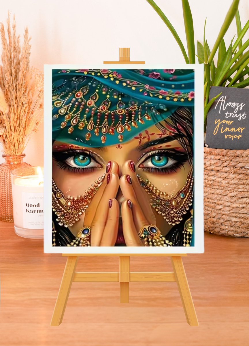 Paint by numbers Volwassenen– schilderen op nummer – Creatieve hobby - Ontspanning Thuis - Cadeau idee - Compleet pakket - DIY decoratie - Portret - The Jewel of Jaipur — afbeelding 4