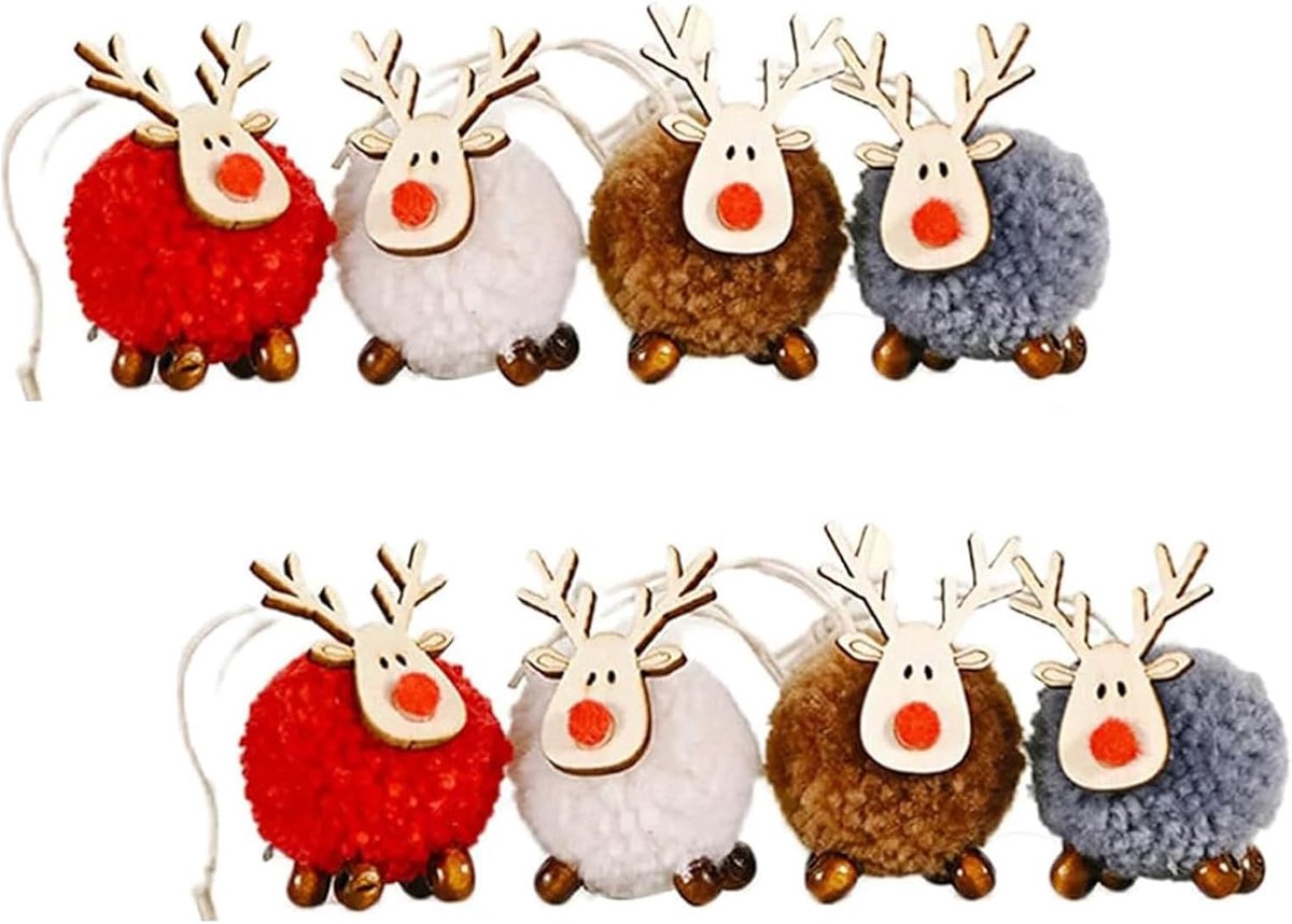 Kerstboomversiering - 8 kersthangers - vilt en hout - feestelijke decoratie