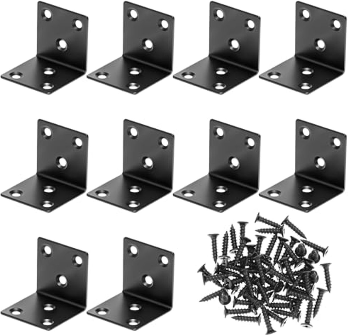 Hoekverbinder Set 10 Stuks RVS 40 x 40 x 40 mm, 2 mm Dikte, 6 Gaten, Roestvrij, Zwart