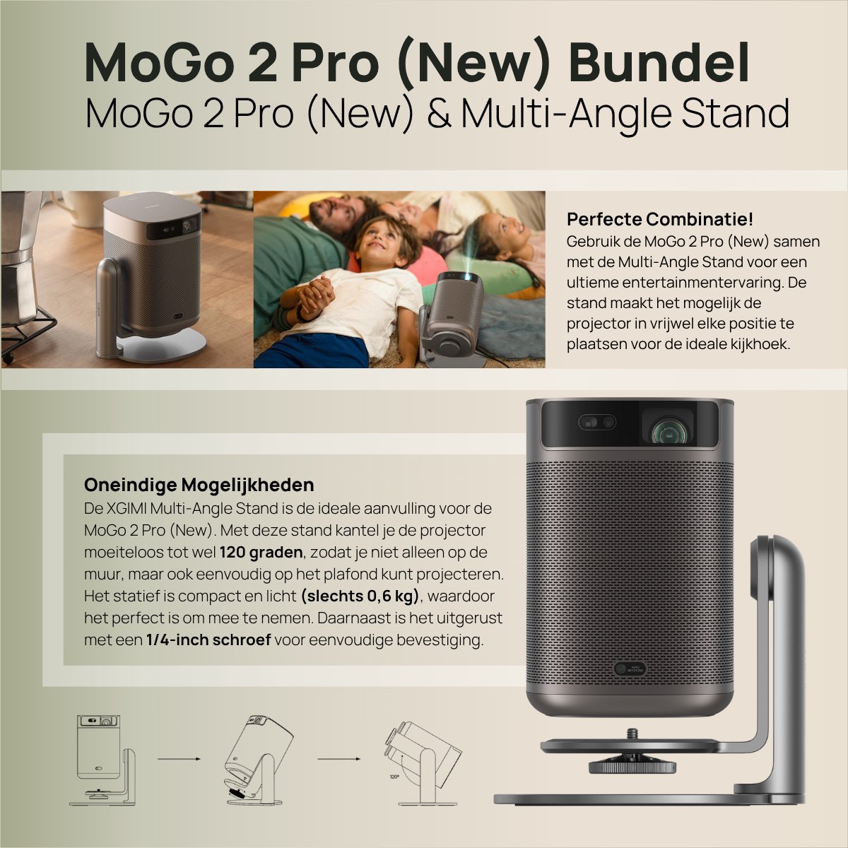 XGIMI MoGo 4 2025 NIEUWE draagbare beamer, Google TV met gelicentieerde Netflix, 360° verstelbare standaard, 2,5 uur speeltijd, 12W Harman Kardon, buitenshuisbeamer, wifi, Bluetooth, inclusief filter
