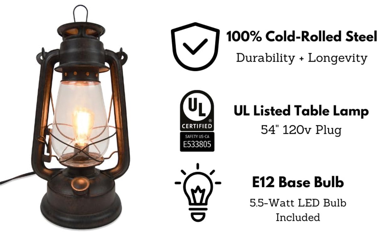 Dimbare Elektrische Lantaarn met Edison Lamp en Rustieke Afwerking