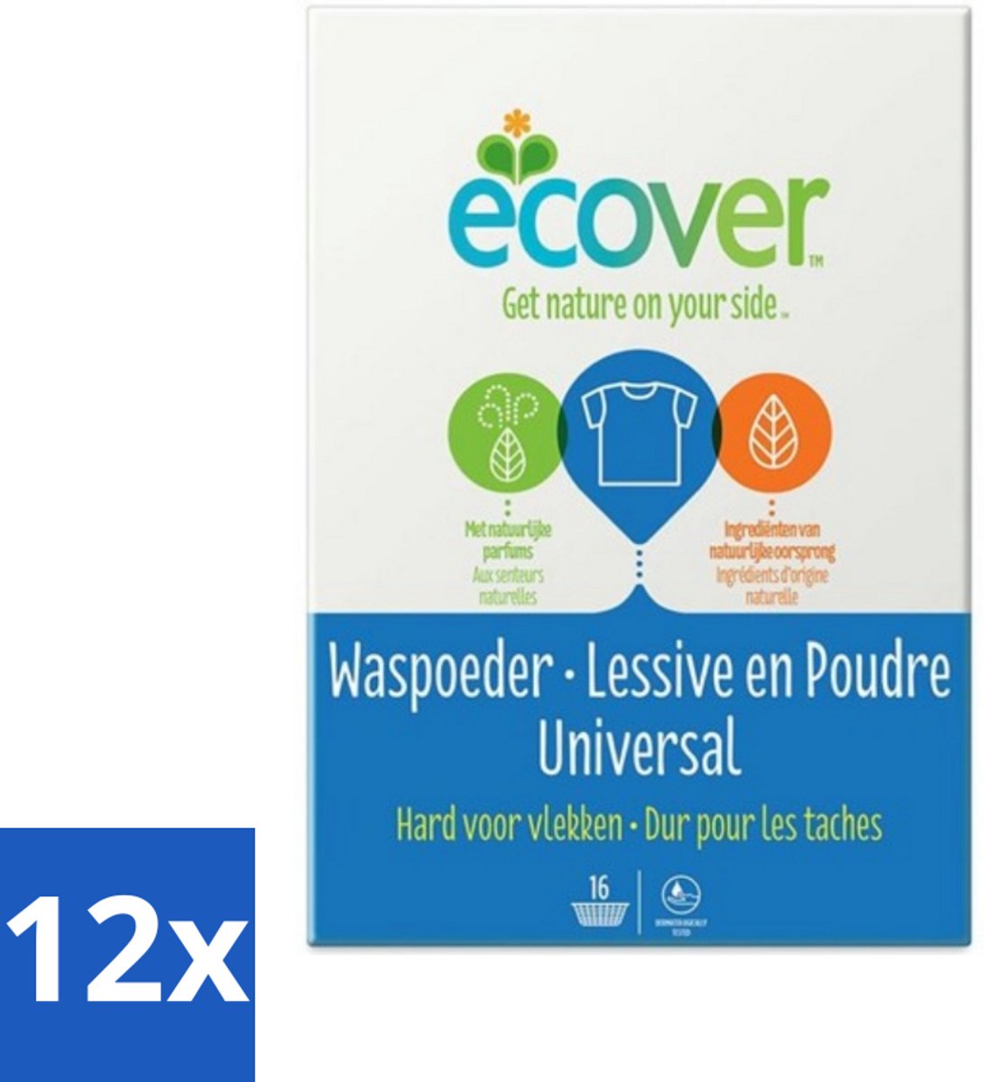 12 x Ecover - Waspoeder Universal - Voor witte & bonte was - 1,2 kg - Waspoeder - Biologisch Afbreekbaar - Milieuvriendelijk - Wasmiddel - Vlekkenverwijderaar
