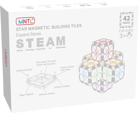 MNTL Magnetic Tiles Magnetische Tegels Rainbow sterren - 42 stuks