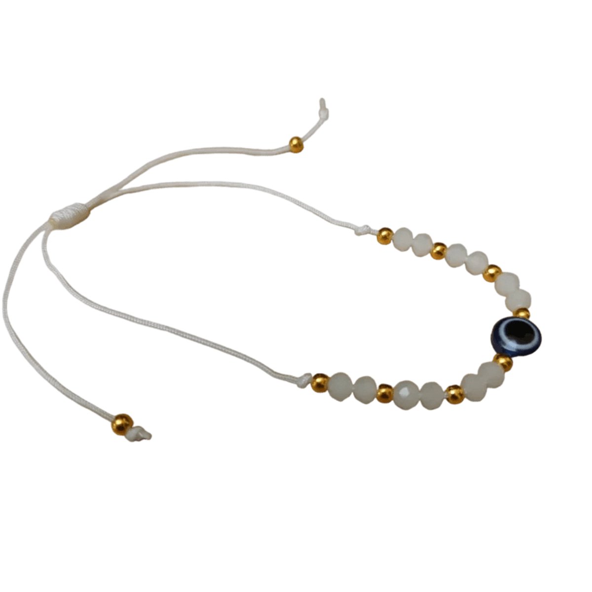 Aramat Jewels | Armbanden | Verstelbare Boze Oog touw Armbandje | Wit | |2mm | Metaal | Kinderen, Volwassenen | Verkleurd niet