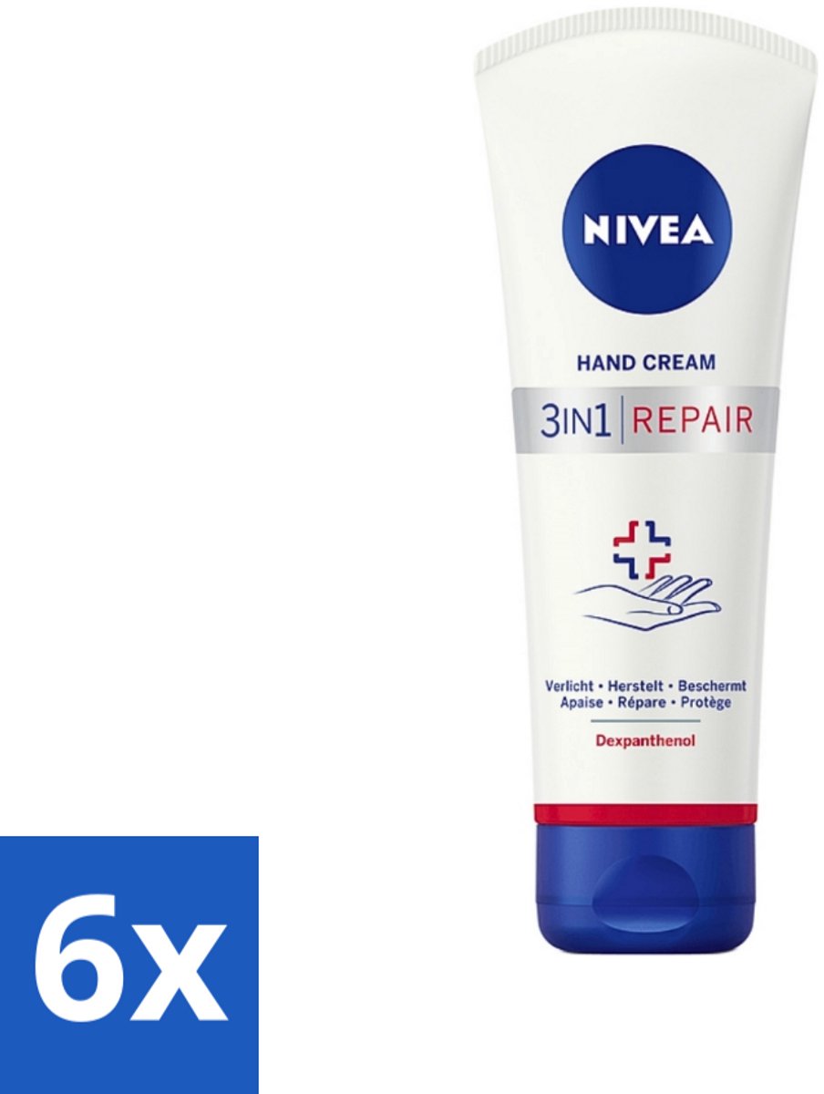 6 x NIVEA - Handcrème - 3-in-1 Herstel - Verlicht - Herstelt - Beschermt - 100 ml - Handcreme - Droge Handen - Beschadigde Handen - NIVEA - Dexpanthenol
