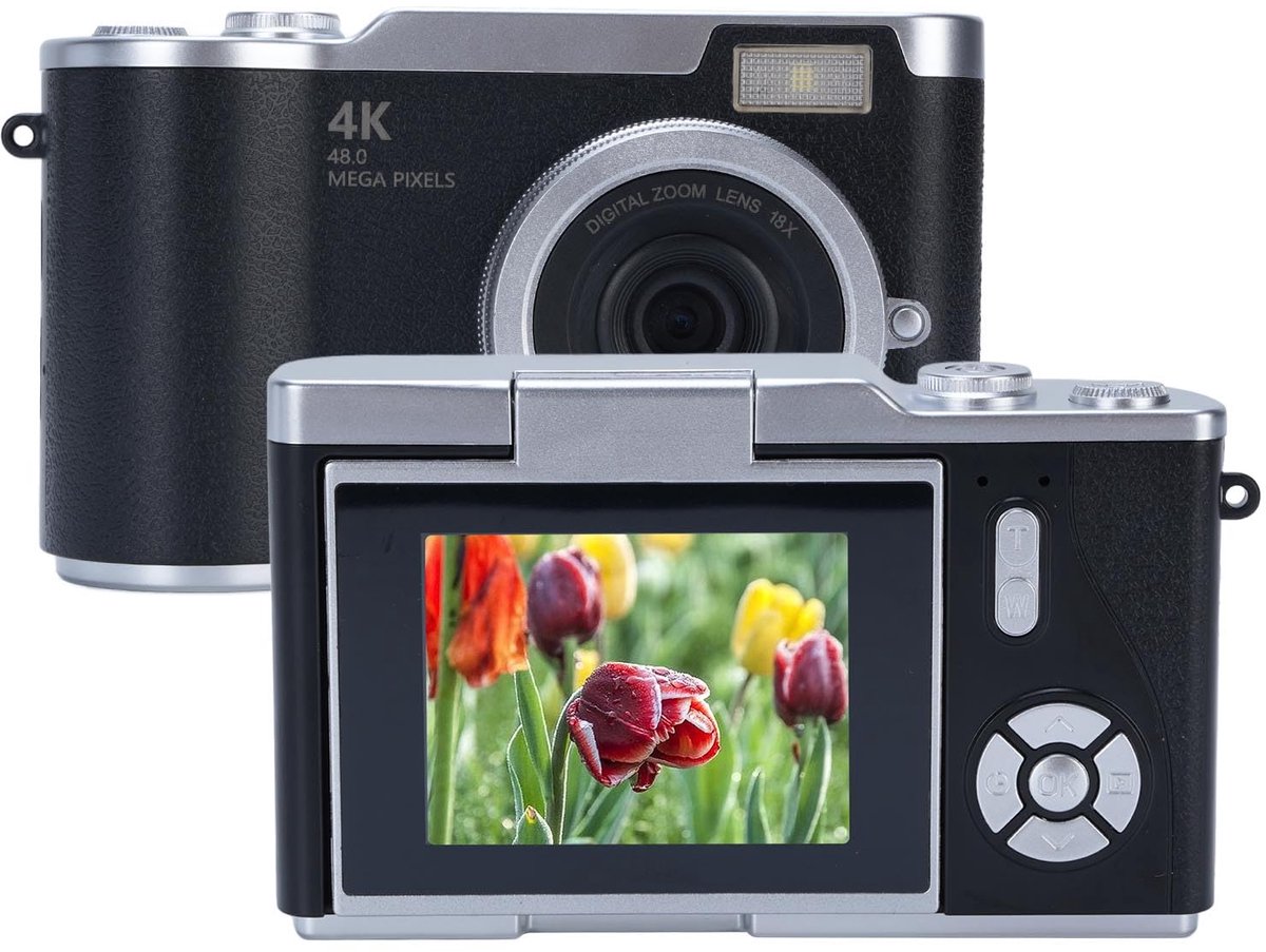 4K Digital Camera for Photography, 2.4 Inch HD Flip Screen, Auto Focus, 48MP, 8x Zoom, Flash, Anti-Shake Vogging Camera for YouTube, 128GB 800mAh Battery, Compact Travel Camera for