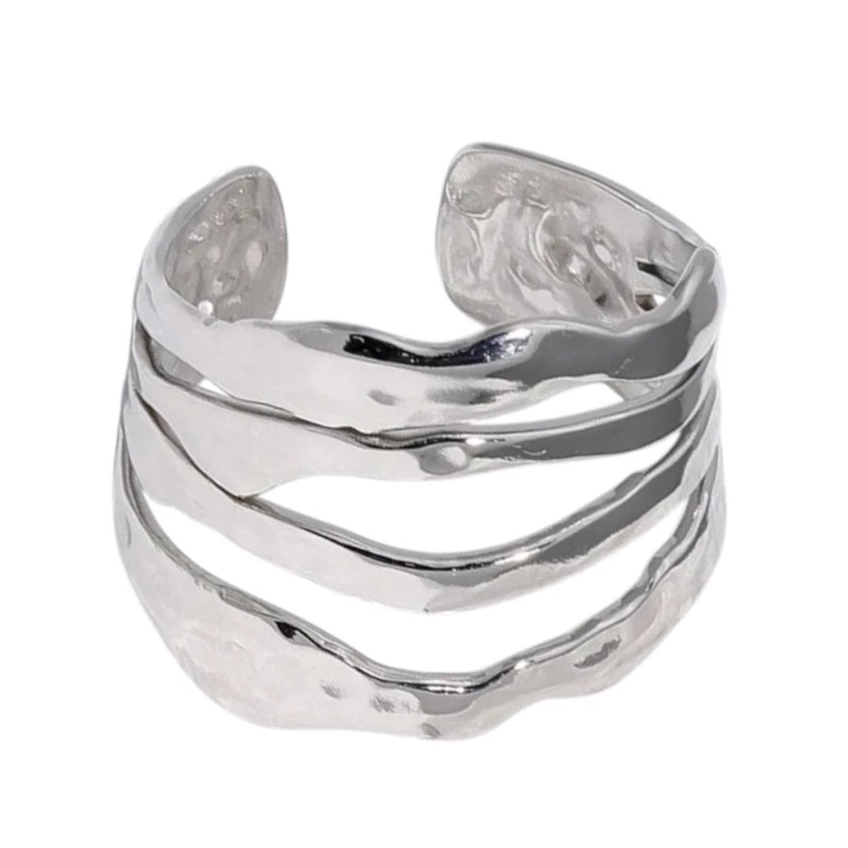 Aramat Jewels | Ringen | RVS Damesring Verstelbaar – 4 Grillige Lijnen – 17 mm | Zilverkleur | |15mm | Staal | Volwassenen | Verkleurd niet