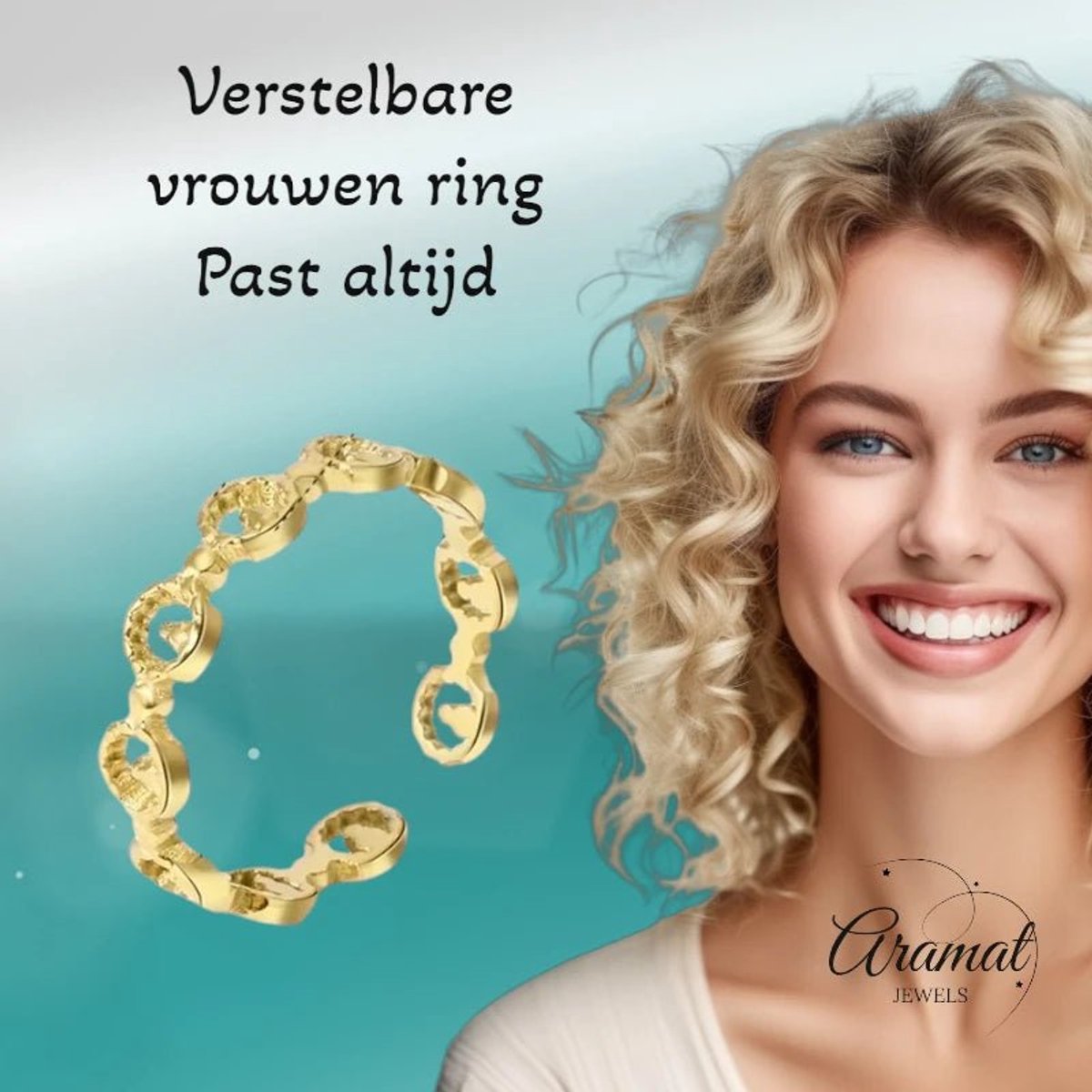 Aramat Jewels | Ringen | Stalen Damesring - Cirkelmotief - Verstelbaar - 4mm - RVS | Goudkleur | |4mm | Staal | Volwassenen | Verkleurd niet