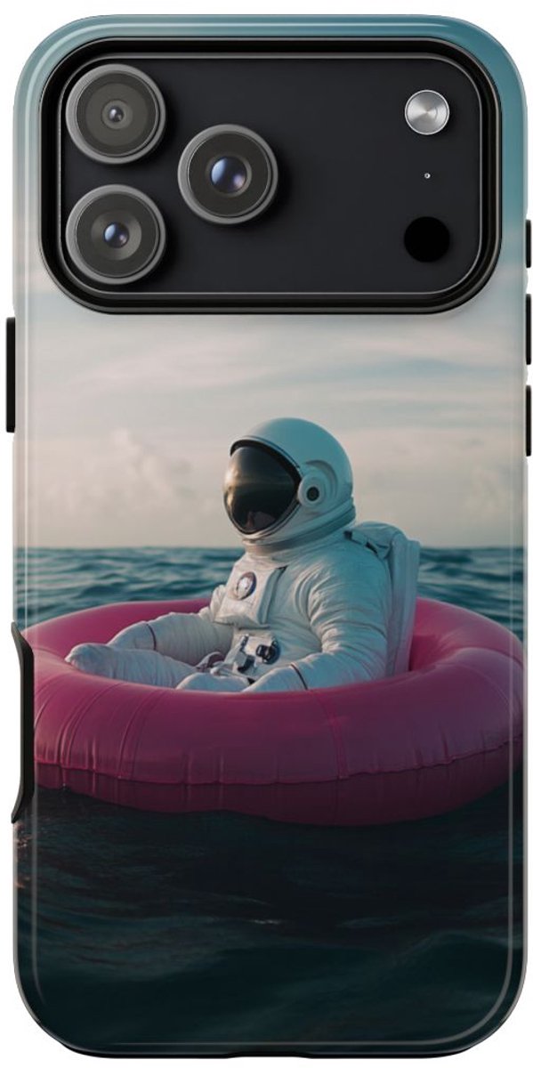 Astronaut op Roze Zwemband – Telefoonhoesje Geschikt voor iPhone 17 Pro Max