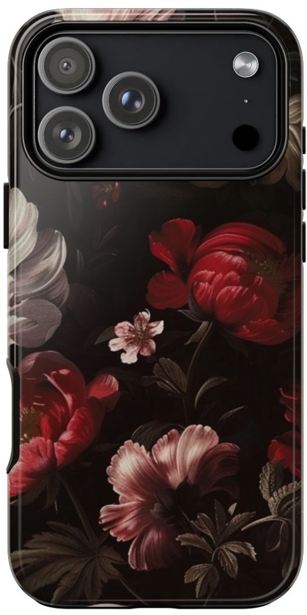 Donker Bloemmotief met Glans – Telefoonhoesje Geschikt voor iPhone 17 Pro Max