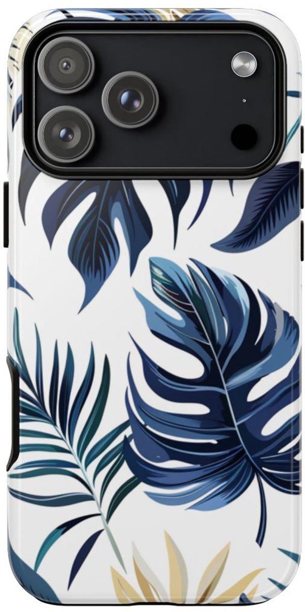 Blauwe Tropische Bladeren Patroon – Telefoonhoesje Geschikt voor iPhone 17 Pro Max