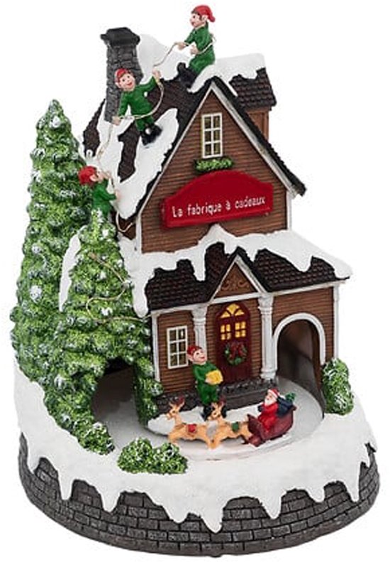 Feeric Christmas Kerstdorp tafereel cadeaufabriek - met muziek en led verlichting - H25 cm - muziekdorp