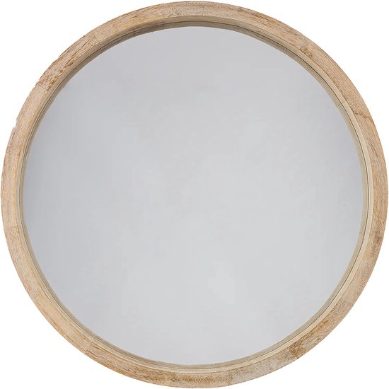 Atmosphera Spiegel/wandspiegel - rond - Dia 52 cm - hout/glas - natuurlijk wonen