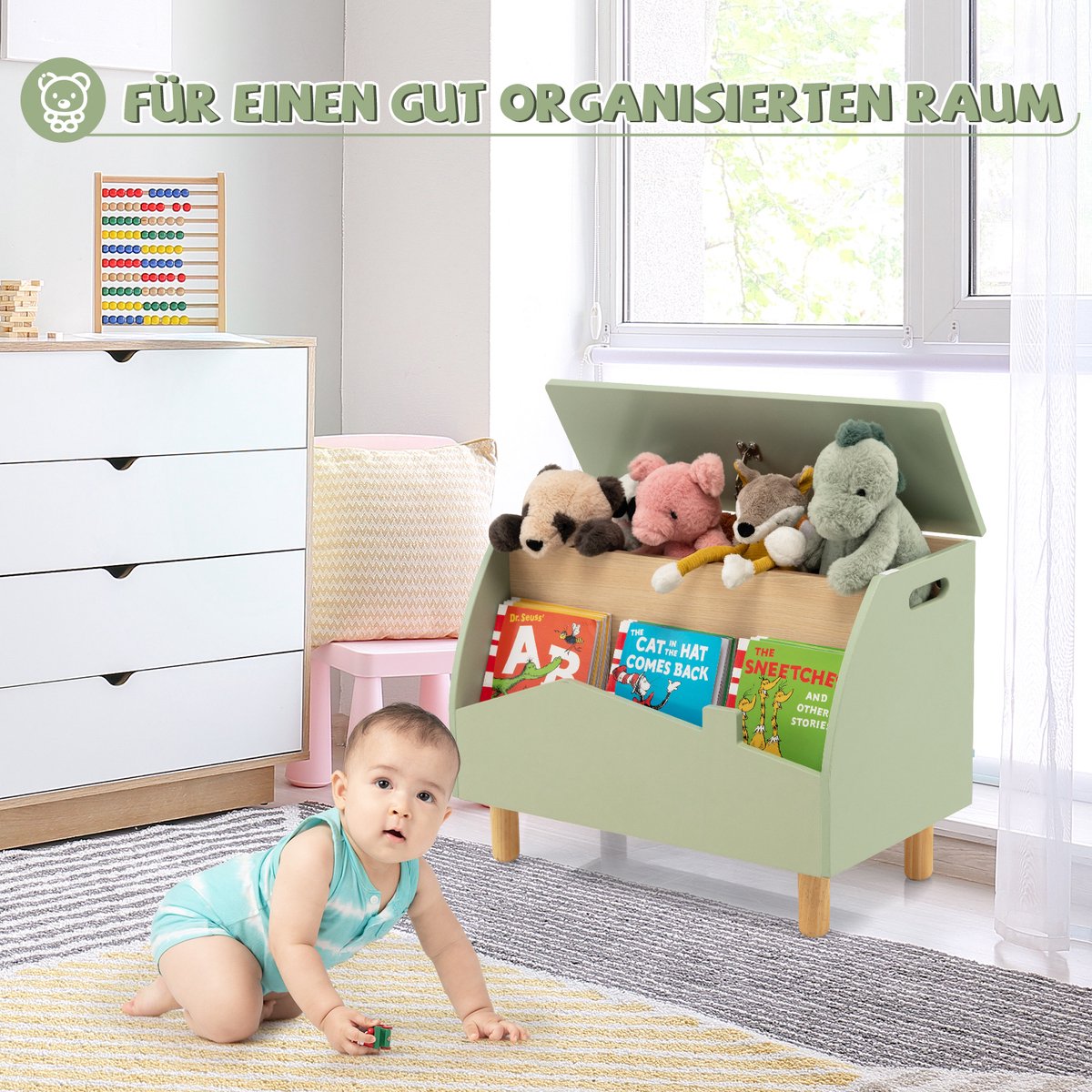 COSTWAY Speelgoedkist met deksel, 2-in-1 speelgoedkist met kussen, houten speelgoedkast met handgrepen, speelgoedopslag voor kinderkamer, speelkamer, 74 x 39 x 52 cm (roze