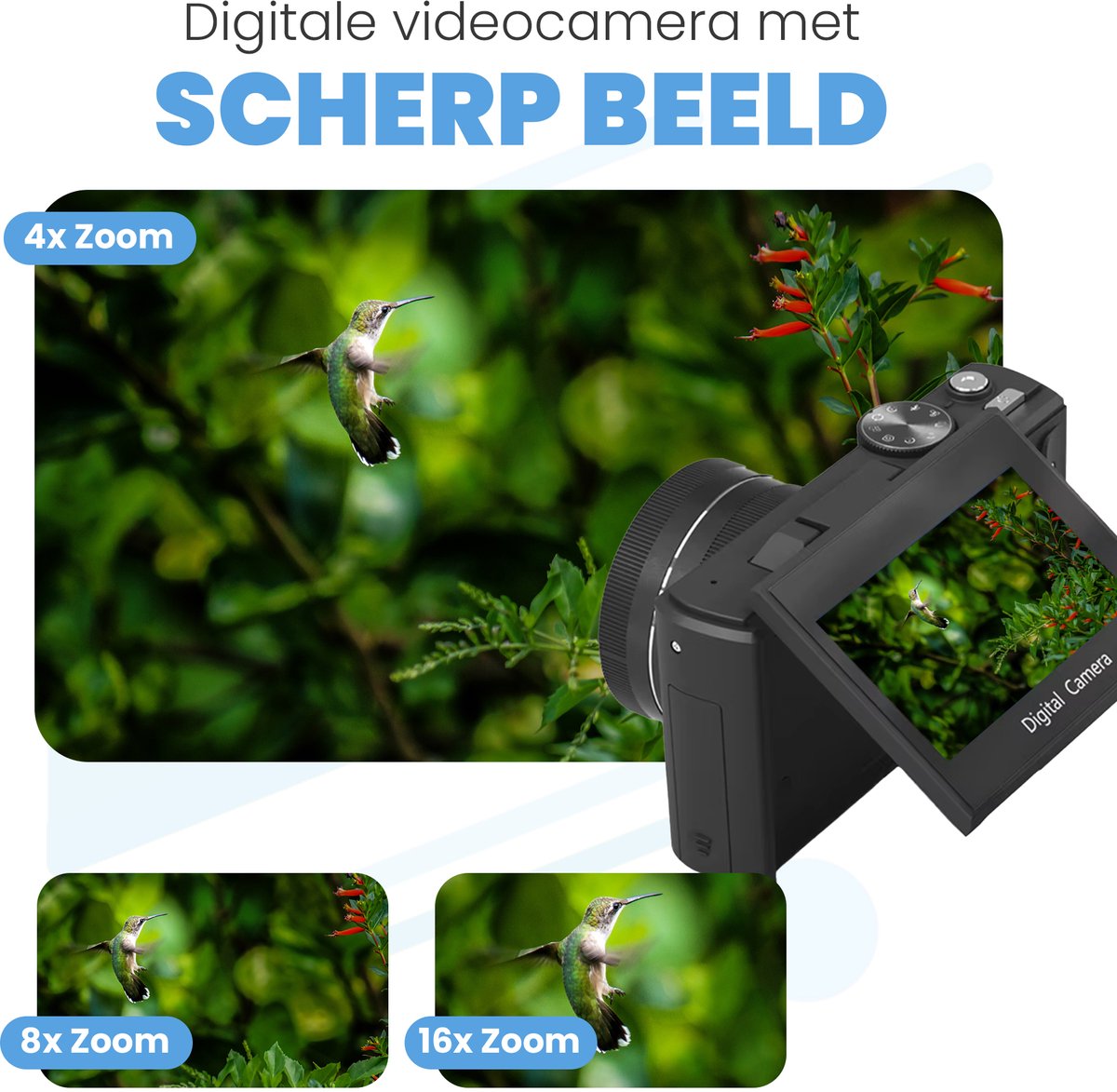 Roxa 48MP WiFi-camera met 180° klapscherm thumbnail 5