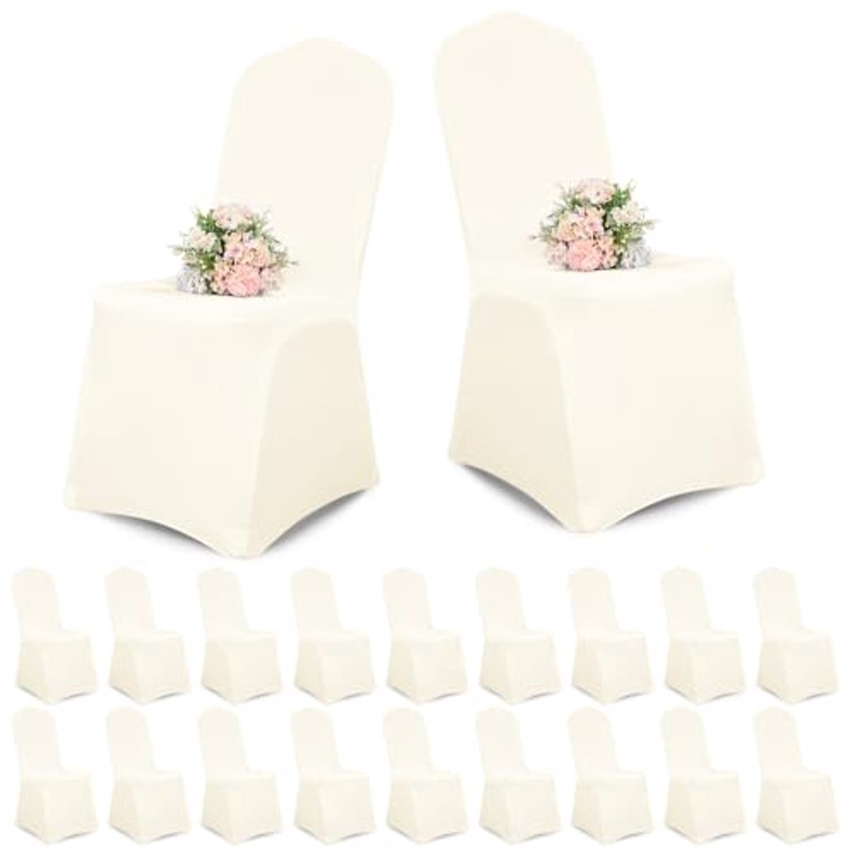 Image of 20 Stuks Beige Stoelhoezen van Polyester Spandex - Wasbare en Universele Bescherming voor Eetkamer, Bruiloft en Feesten