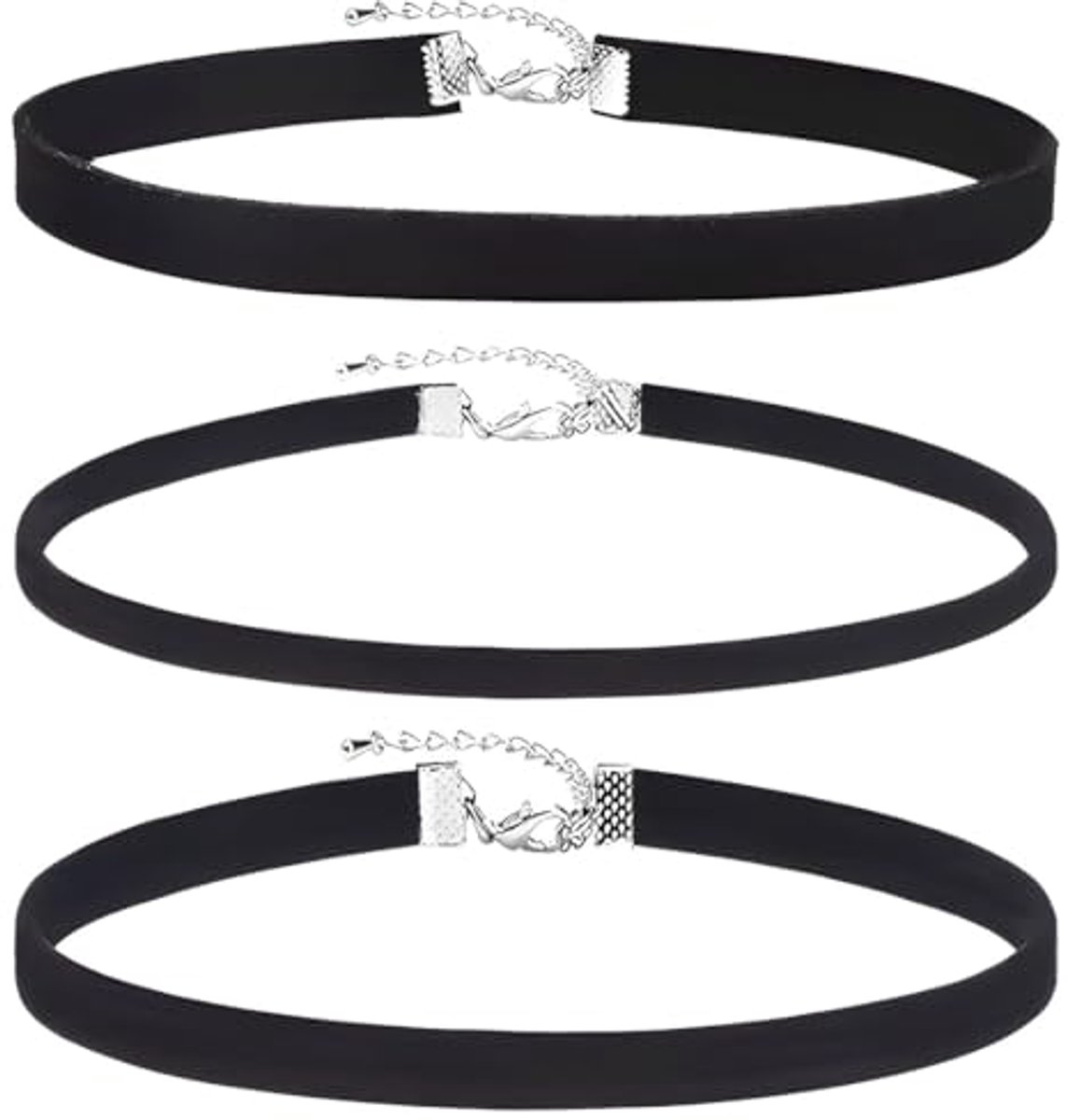 Zwarte Velvet Choker voor Vrouwen en Meisjes - 3 Stuks