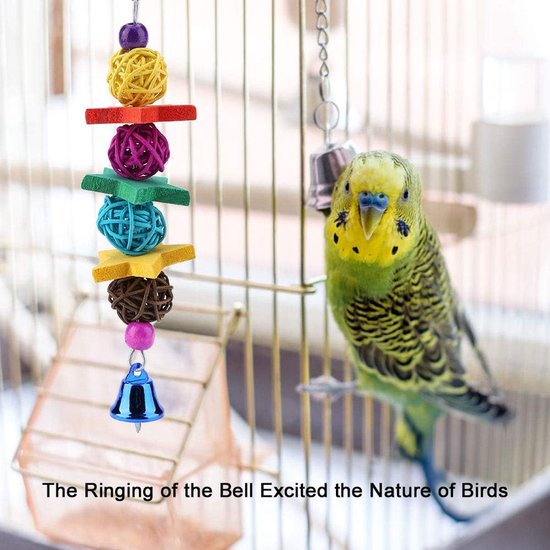 View of Hanging Bells Budgie Toys - 6 Piece Set - Kleurrijke Houten & Metalen ...