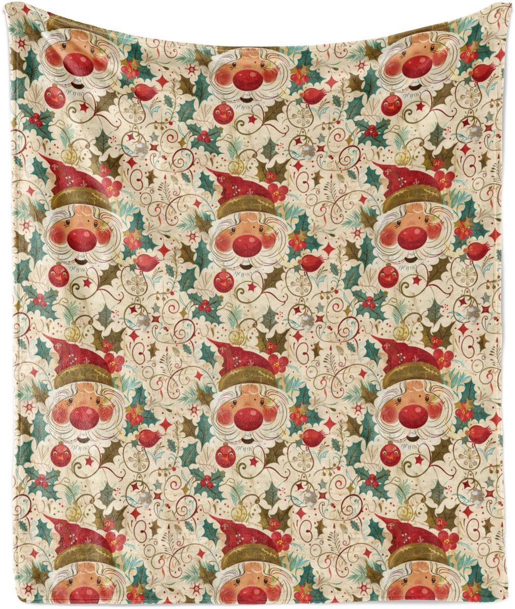 New Bed Kerstmis Vintage Kerstman Kunst Zachte Flanellen Fleece Deken, 152 cm x 127 cm