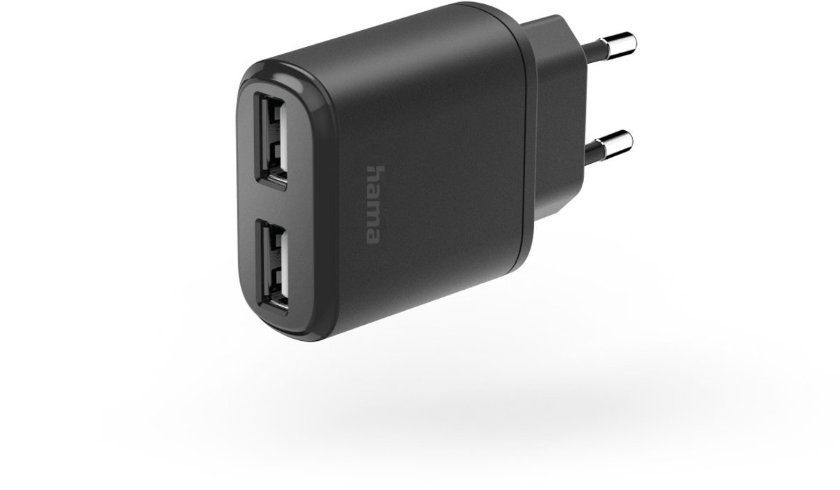 Hama Oplader met 2x USB-A-aansluiting, 12 W, zwart